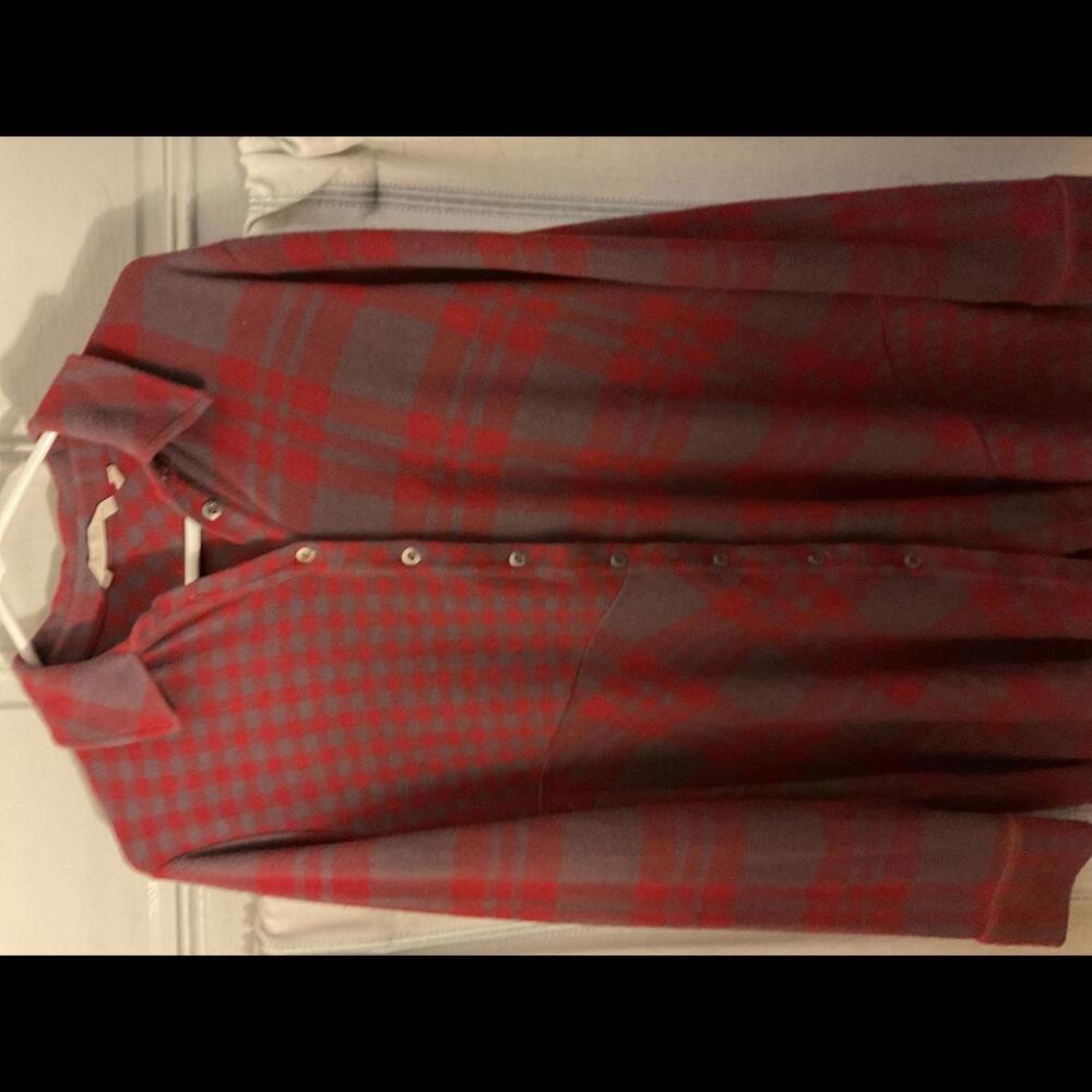 Soft Surroundings Red And Gray Button Up Plaid Tu… - image 2